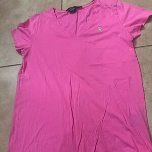 Ralph Lauren Bright Pink V-Neck Short Sleeve Polo Tee